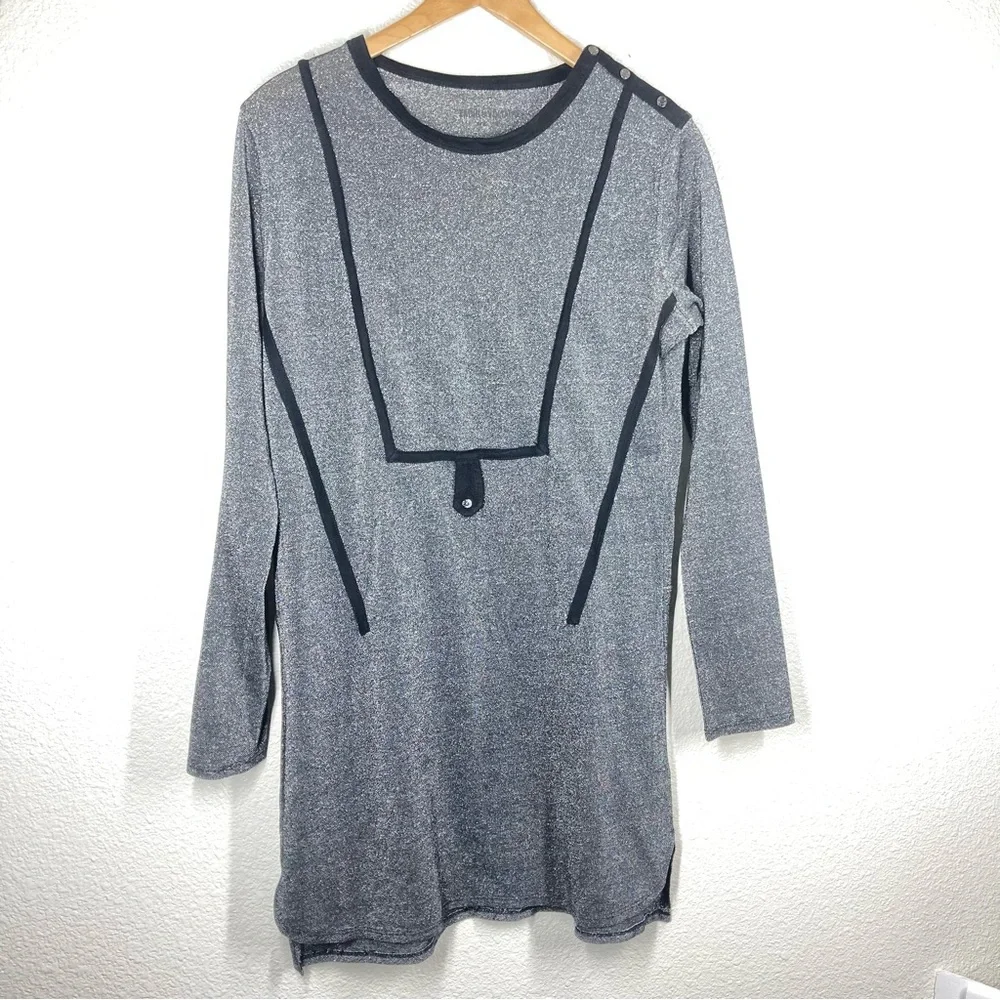 Zadig & Voltaire Metallic Dress Small Crew Neck Long Sleeves Silver Black - Picture 5 of 16